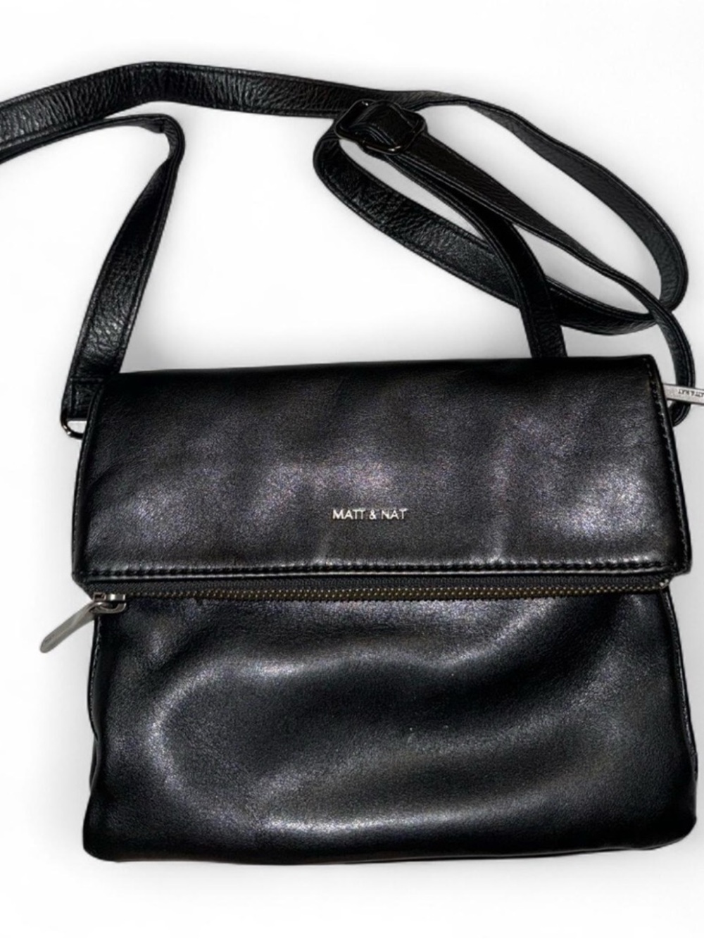Matt & Nat Black Vegan Leather Fold-Over Crossbody Bag